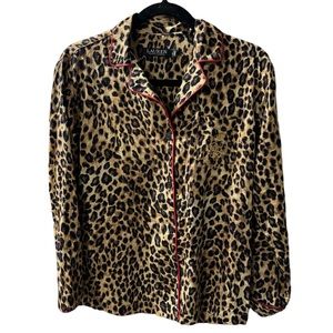 Lauren Ralph Lauren Black Label Pajama Top Women’s Small Cheetah Print Sleepwear